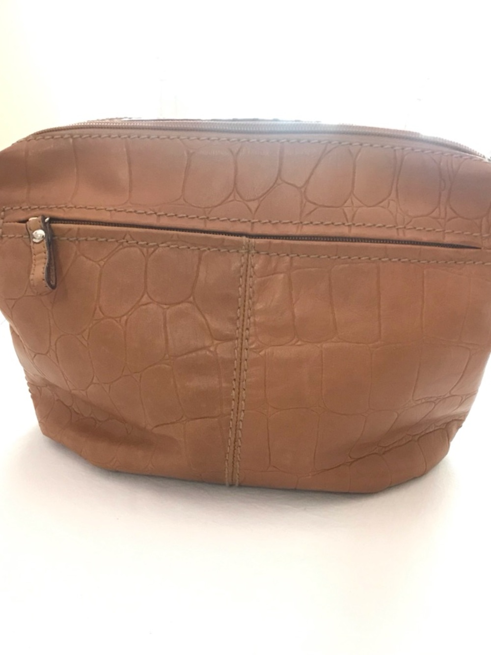 Tignanello Tan Croc-Embossed Leather Cosmetic Pouch